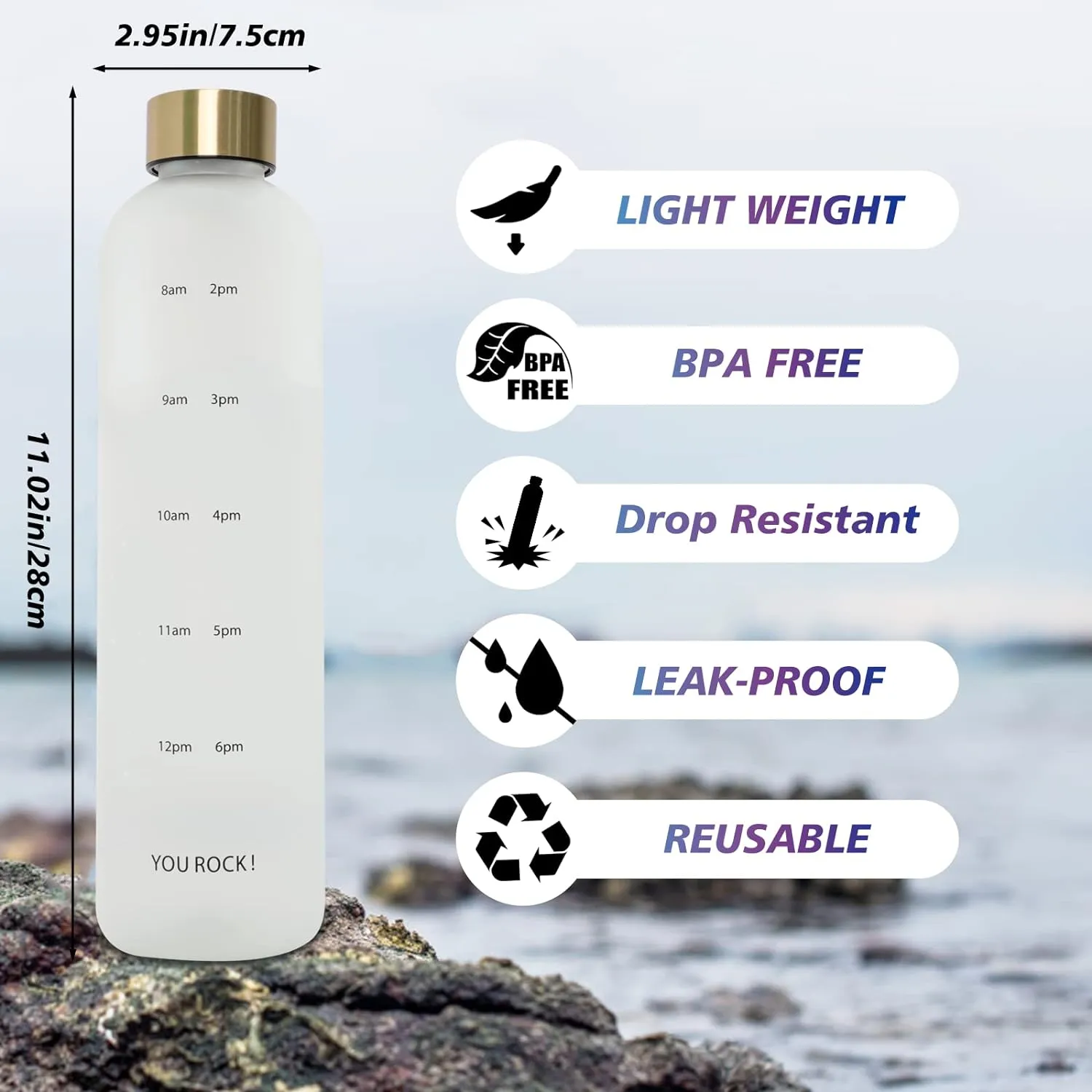 32oz Water Bottles with Times to Drink, Motivational Water Bottle with Time Marker, BPA Free Reusable Water Bottle with Hydrating Reminder for Gym Fitness Workout Travel