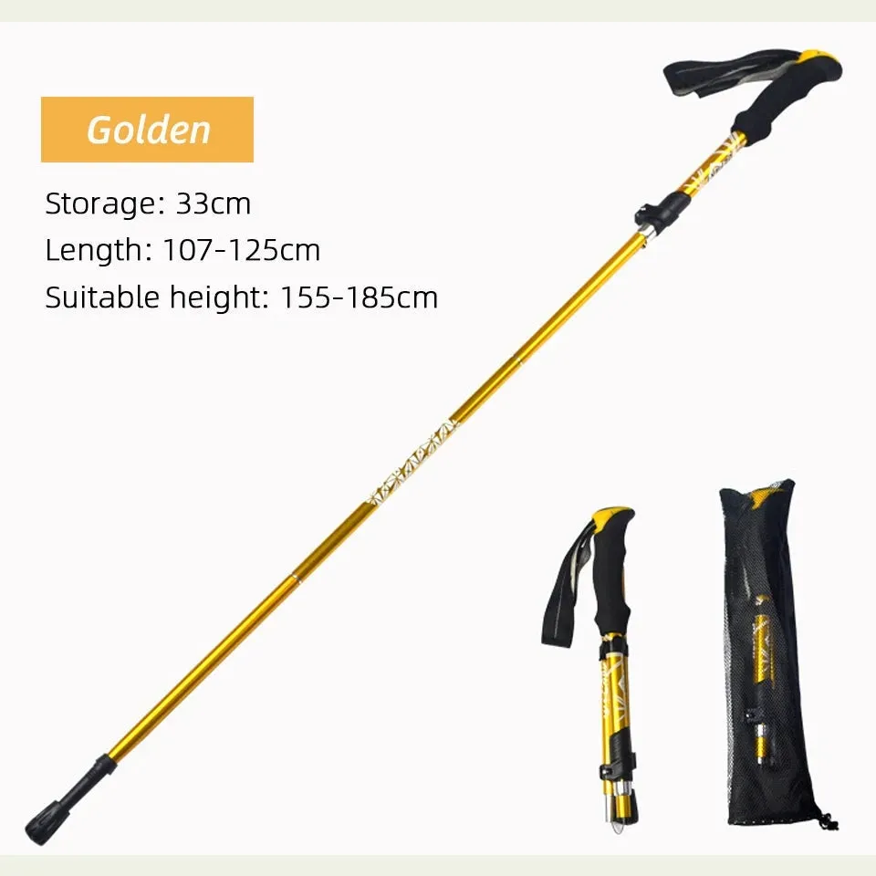 5 Section Outdoor Fold Trekking Pole Camping Portable Walking Hiking Stick For Nordic Elderly Telescopic Easy Put Into Bag 1 PCS