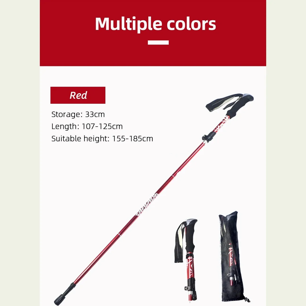 5 Section Outdoor Fold Trekking Pole Camping Portable Walking Hiking Stick For Nordic Elderly Telescopic Easy Put Into Bag 1 PCS