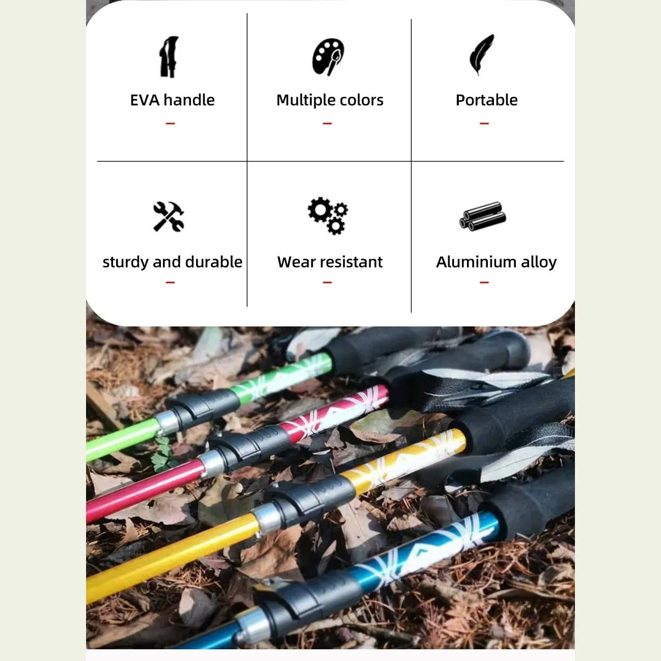 5 Section Outdoor Fold Trekking Pole Camping Portable Walking Hiking Stick For Nordic Elderly Telescopic Easy Put Into Bag 1 PCS