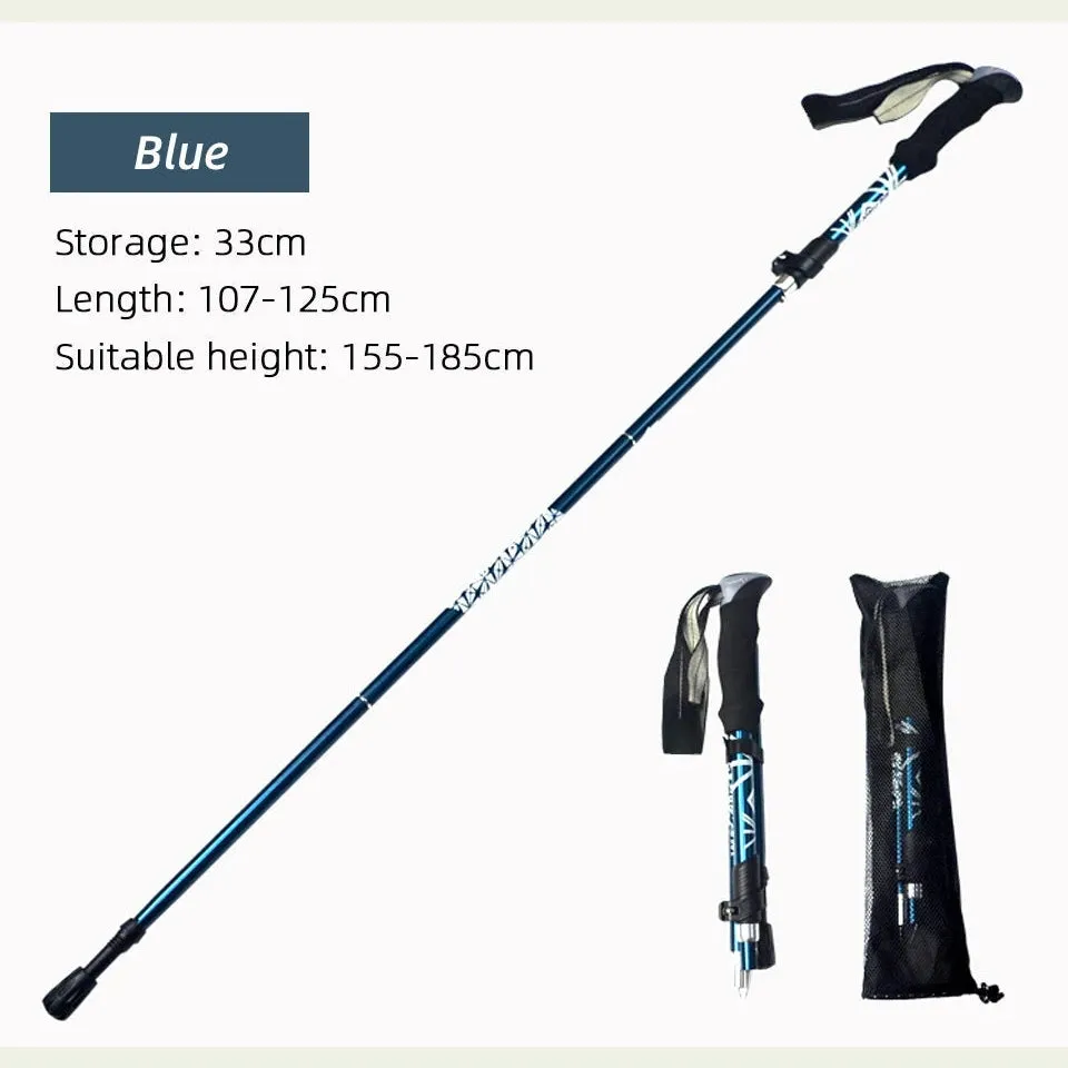 5 Section Outdoor Fold Trekking Pole Camping Portable Walking Hiking Stick For Nordic Elderly Telescopic Easy Put Into Bag 1 PCS