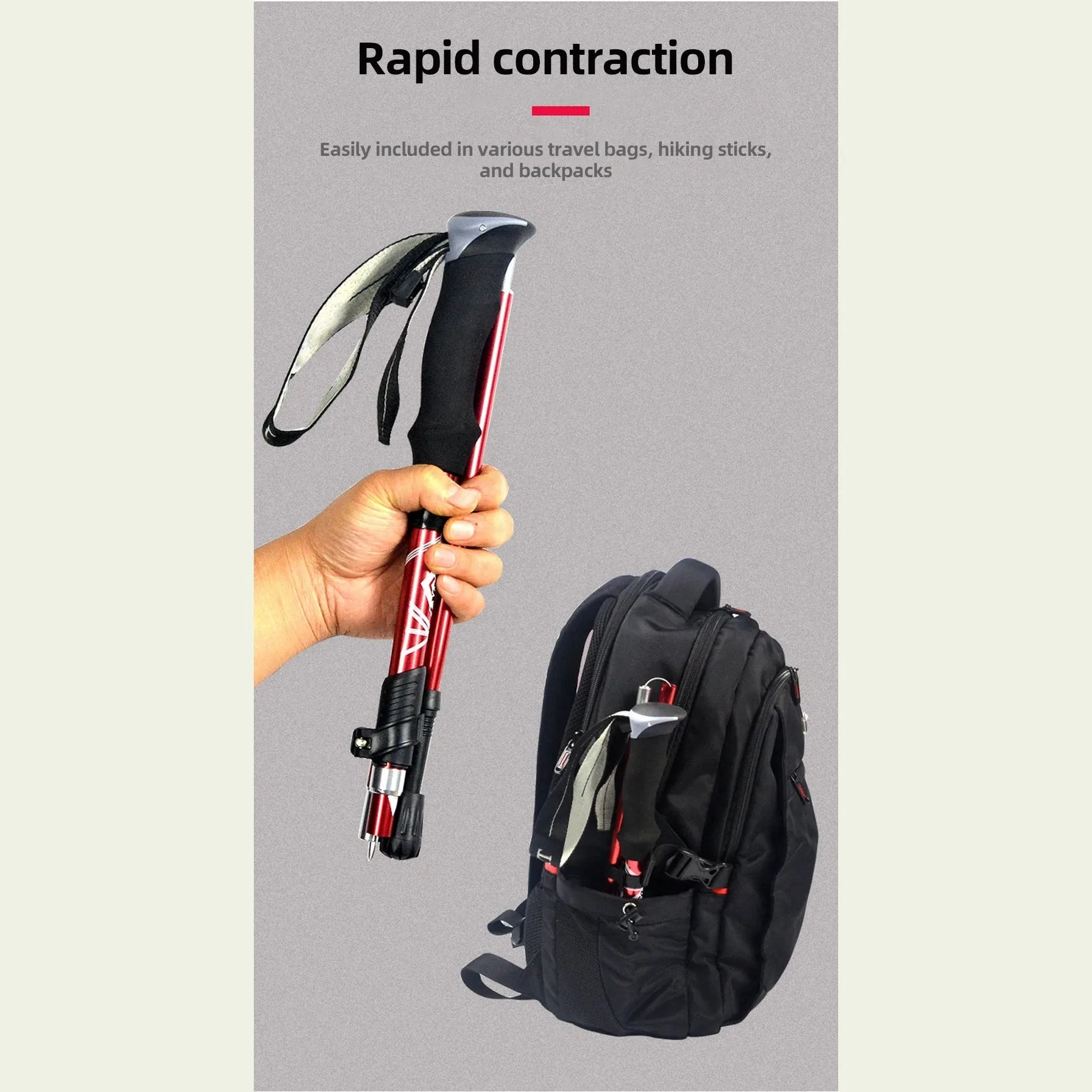 5 Section Outdoor Fold Trekking Pole Camping Portable Walking Hiking Stick For Nordic Elderly Telescopic Easy Put Into Bag 1 PCS