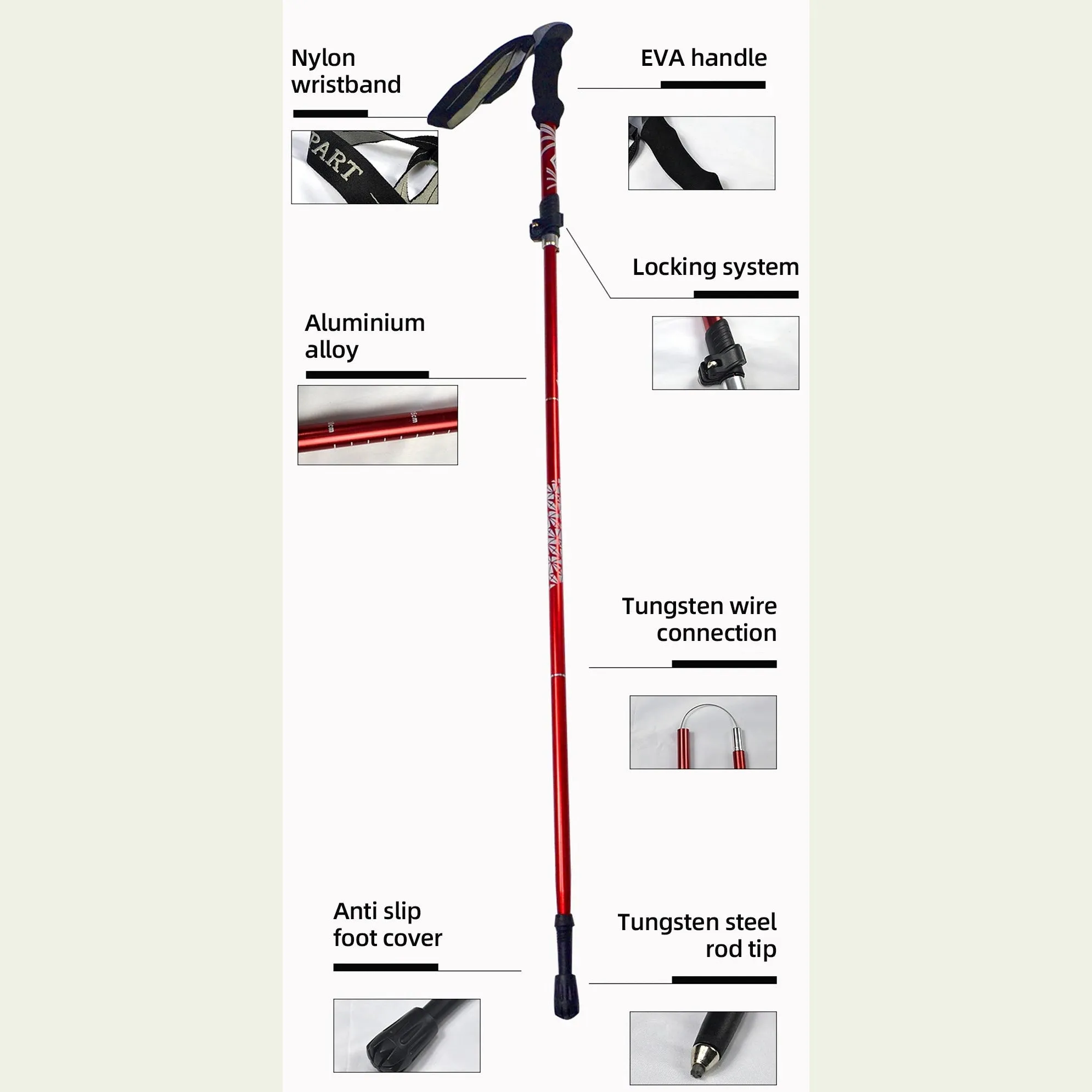 5 Section Outdoor Fold Trekking Pole Camping Portable Walking Hiking Stick For Nordic Elderly Telescopic Easy Put Into Bag 1 PCS