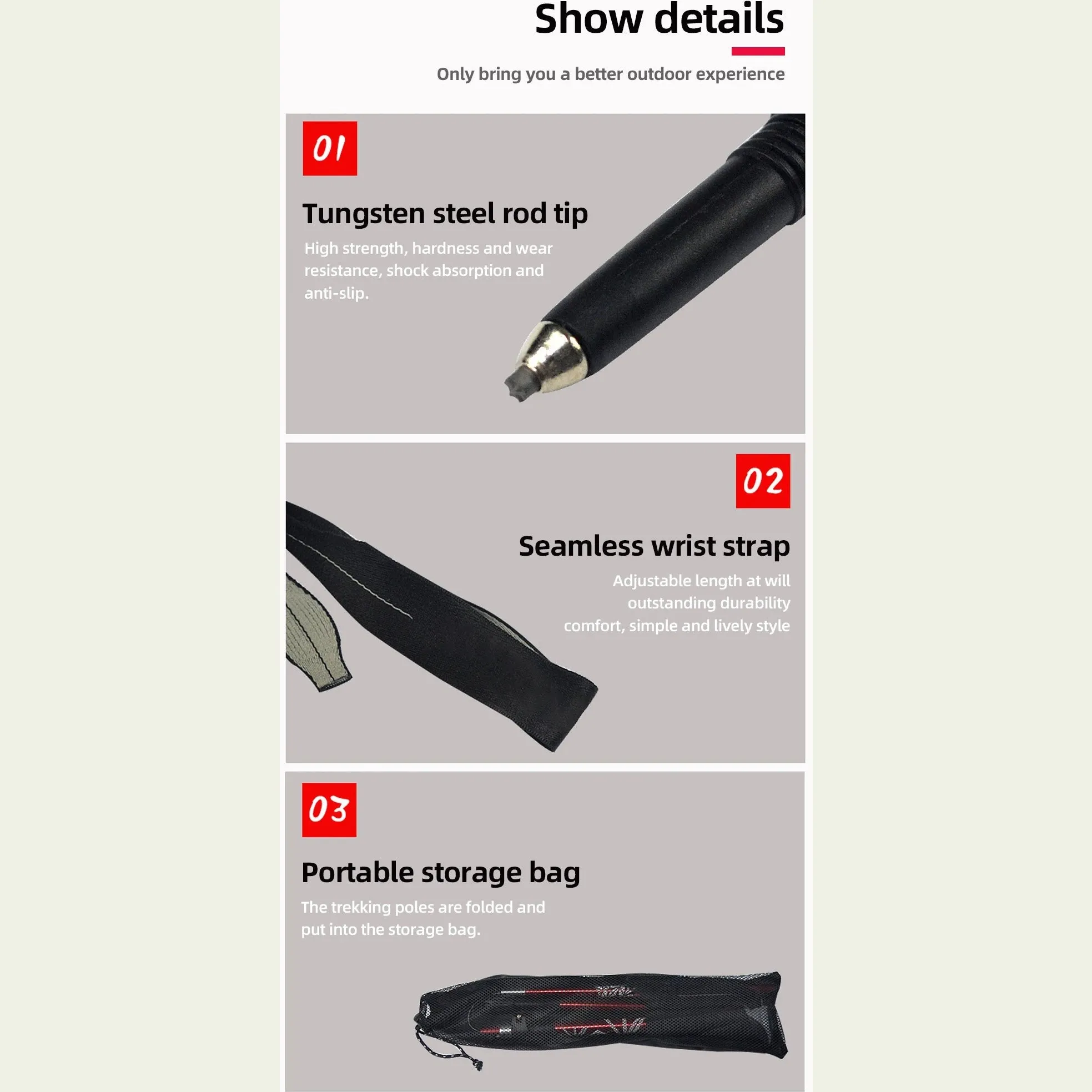 5 Section Outdoor Fold Trekking Pole Camping Portable Walking Hiking Stick For Nordic Elderly Telescopic Easy Put Into Bag 1 PCS