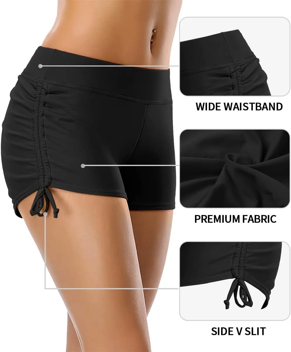 ALove Swim Shorts Womens Stretchy Sporty Bathing Suit Bottoms Side V Slit Boyshorts Swimsuit Board Shorts
