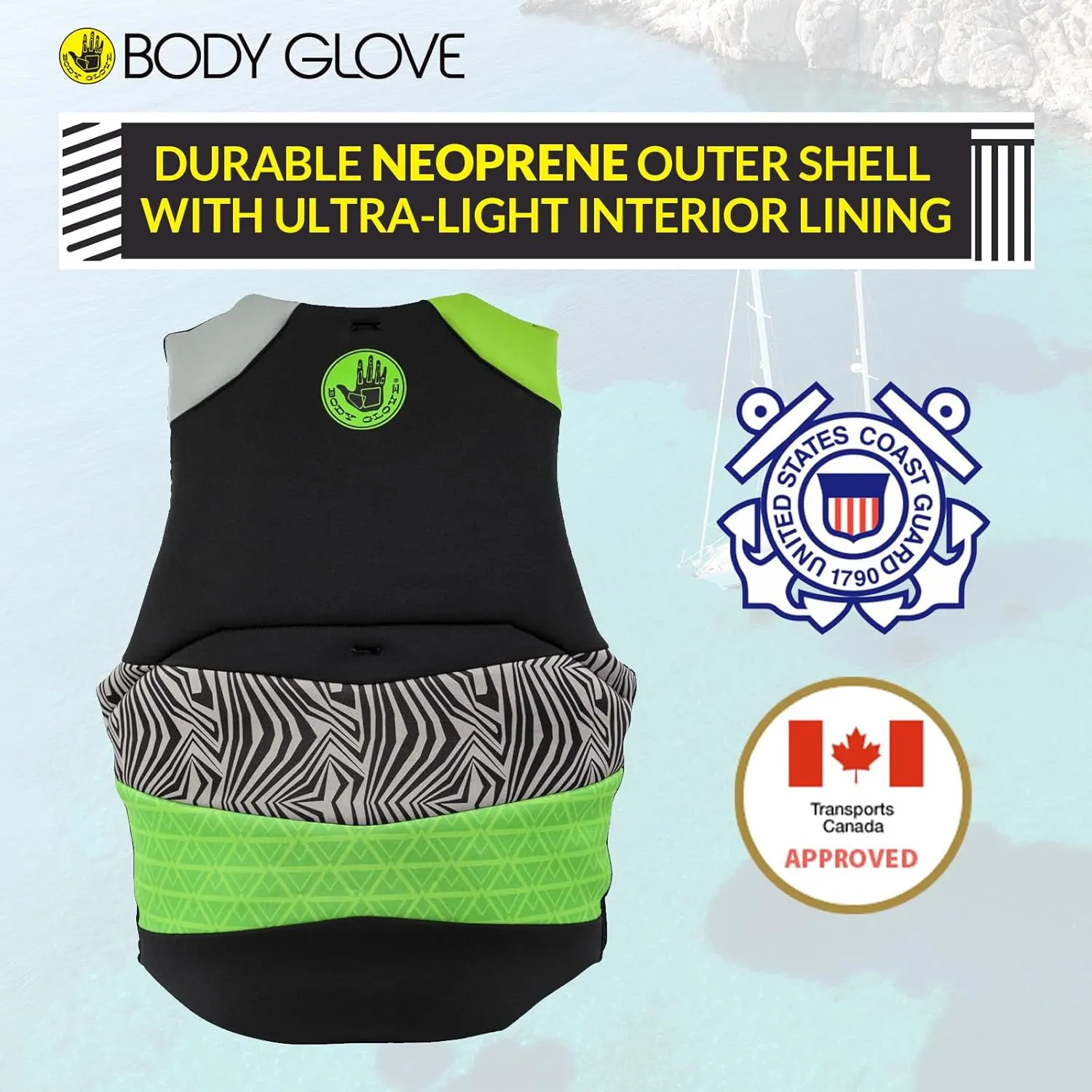Body Glove Phantom Men's Neoprene Life Vest, USCG and Transport Canada Approved PFD, Lightweight, Great for Boating Fishing Kayaking Rafting Paddling