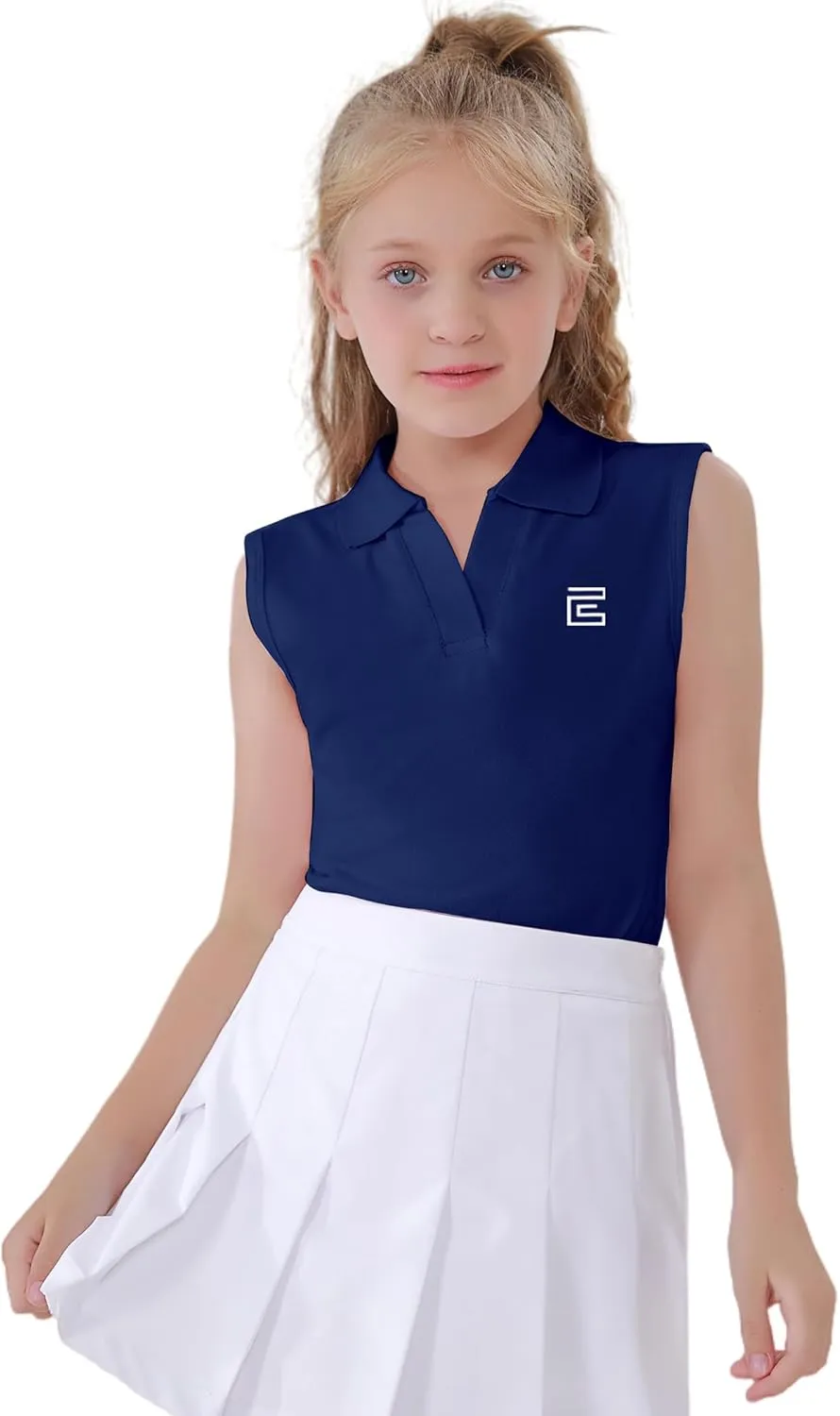 EXARUS Girls' Golf Polo Tennis Shirts Sleeveless Kids V-Neck Equestrian Tank Tops UPF 50  Quick Dry Golf Clothes