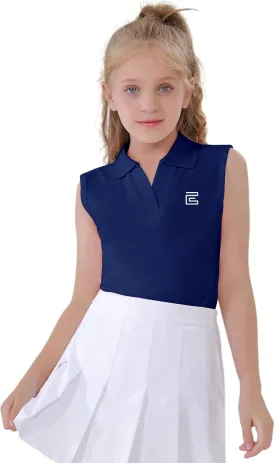 EXARUS Girls' Golf Polo Tennis Shirts Sleeveless Kids V-Neck Equestrian Tank Tops UPF 50  Quick Dry Golf Clothes