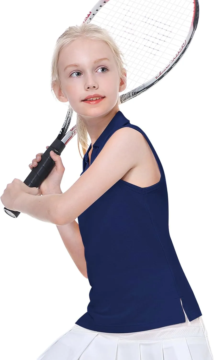 EXARUS Girls' Golf Polo Tennis Shirts Sleeveless Kids V-Neck Equestrian Tank Tops UPF 50  Quick Dry Golf Clothes