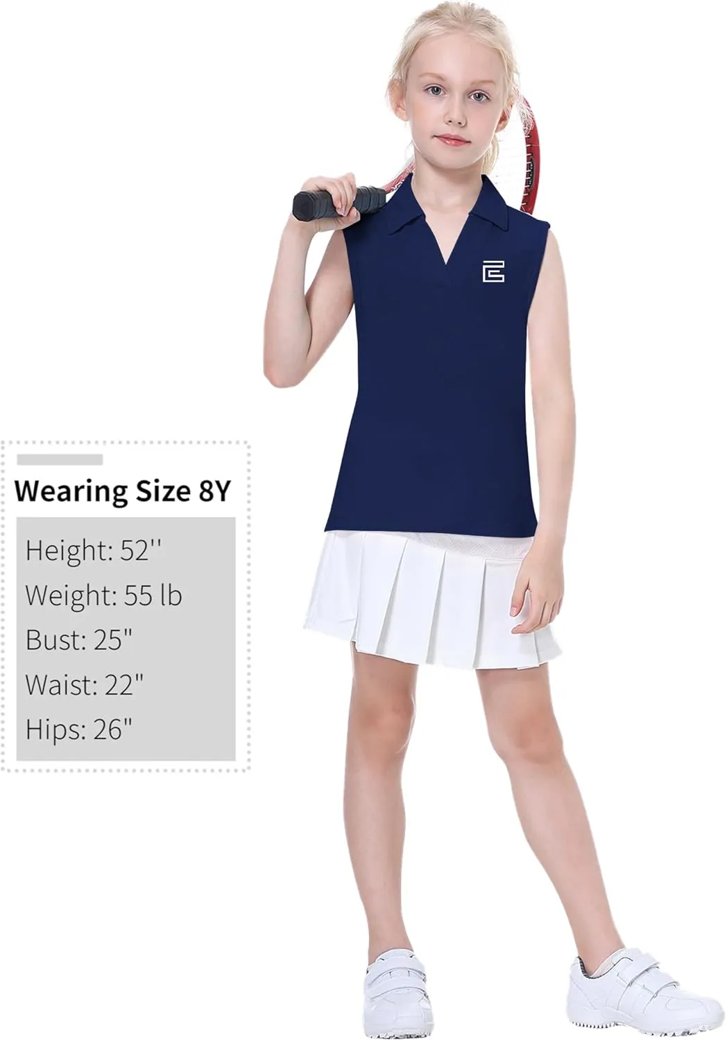 EXARUS Girls' Golf Polo Tennis Shirts Sleeveless Kids V-Neck Equestrian Tank Tops UPF 50  Quick Dry Golf Clothes