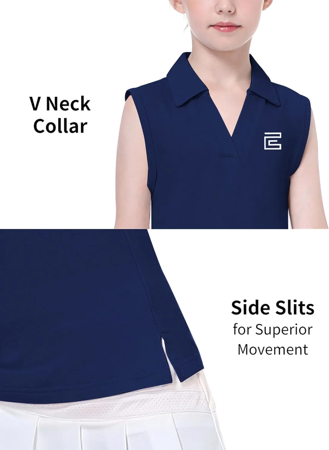 EXARUS Girls' Golf Polo Tennis Shirts Sleeveless Kids V-Neck Equestrian Tank Tops UPF 50  Quick Dry Golf Clothes