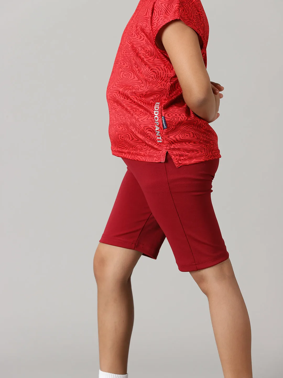 Girls Round Neck Basic Sports Tee & Cycling Shorts  Set