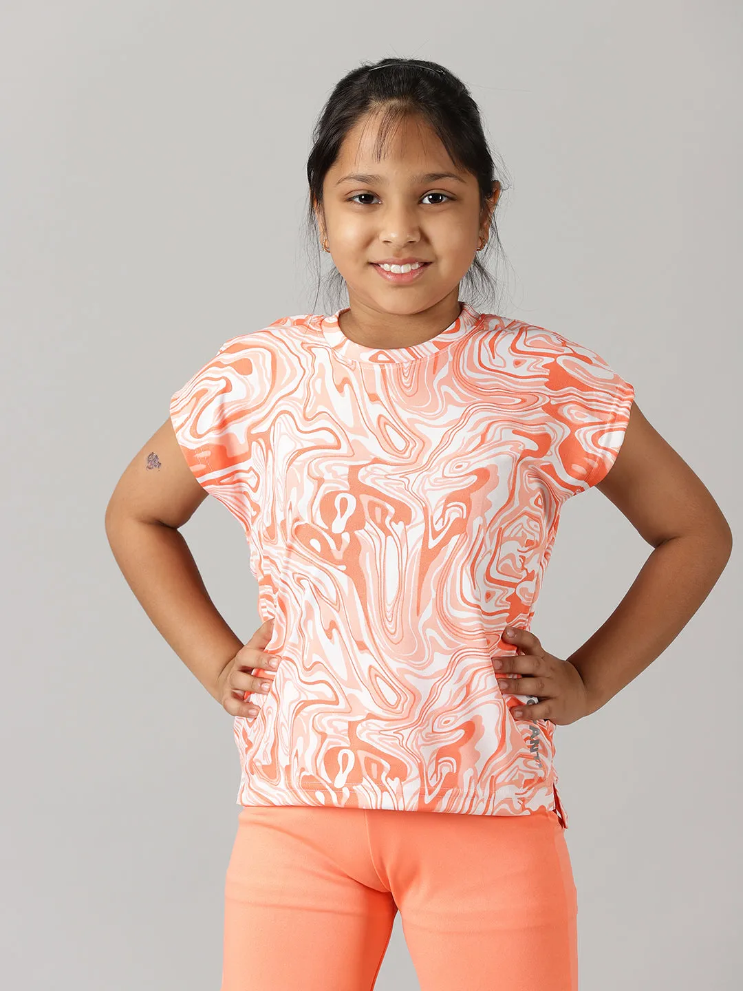 Girls Round Neck Basic Sports Tee & Cycling Shorts  Set