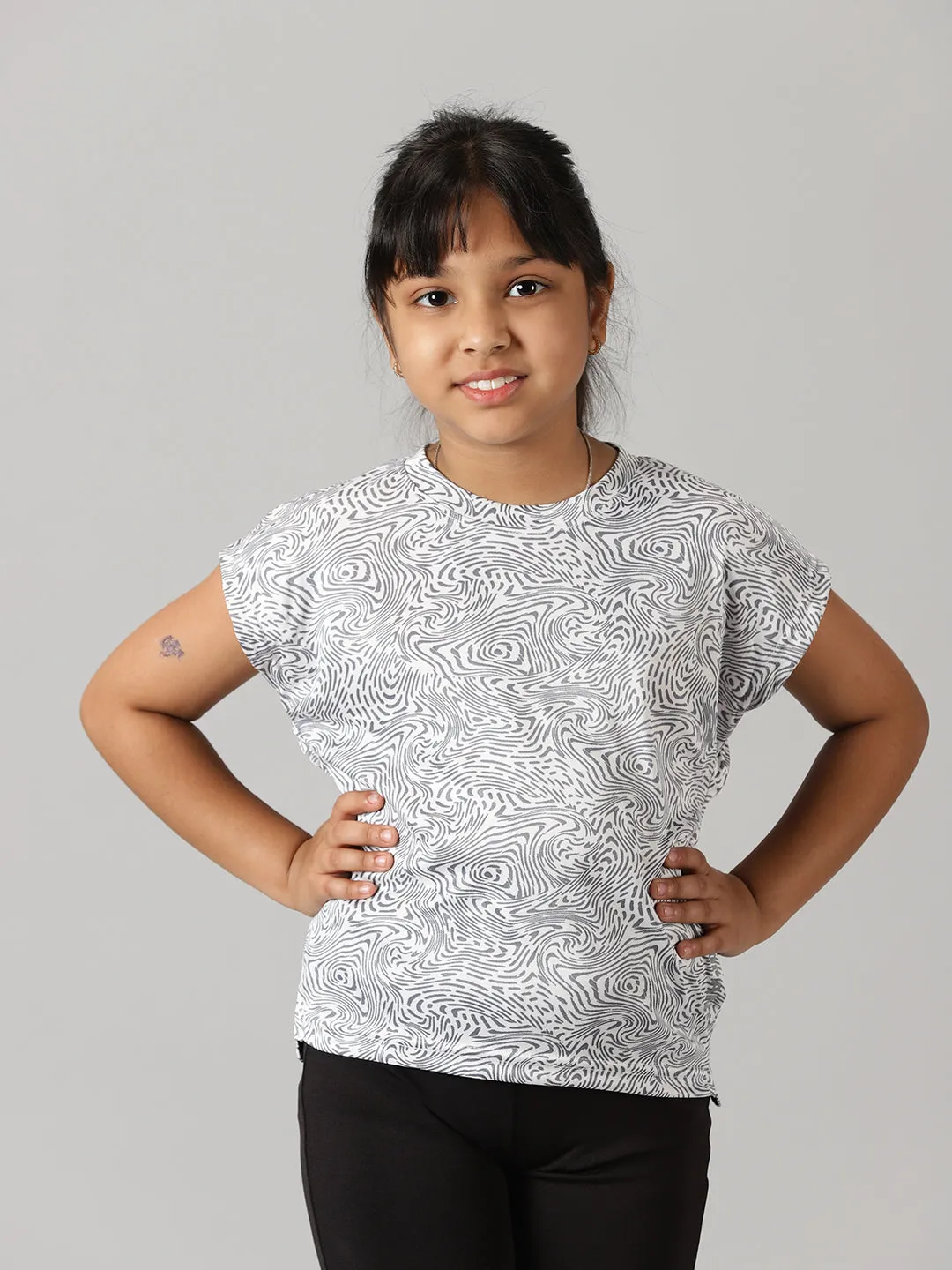 Girls Round Neck Basic Sports Tee & Cycling Shorts  Set