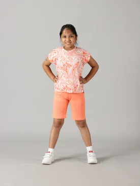 Girls Round Neck Basic Sports Tee & Cycling Shorts  Set