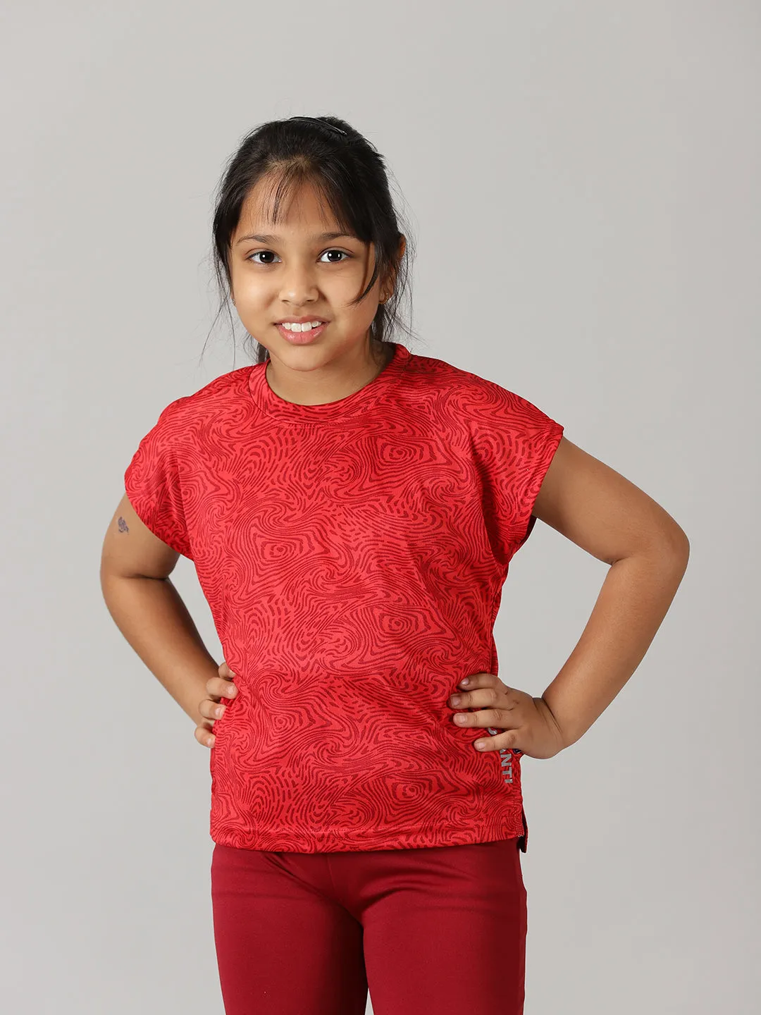 Girls Round Neck Basic Sports Tee & Cycling Shorts  Set