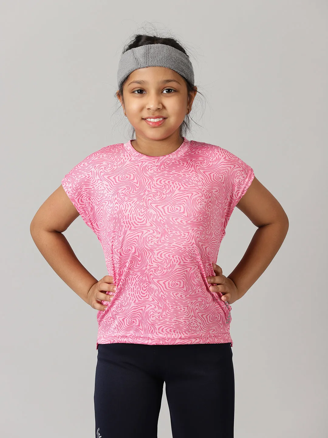 Girls Round Neck Basic Sports Tee & Cycling Shorts  Set