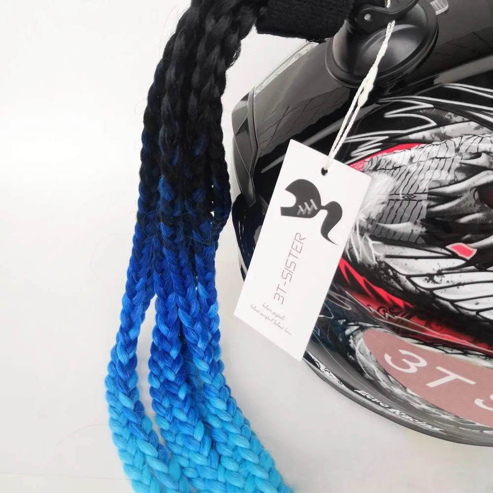 Helmet Pigtails Gradient Ramp Helmet Braids Ponytail Helmet Hair with Suction Cup for Motor Bike 1PCS 24inch (Helmet not Included)