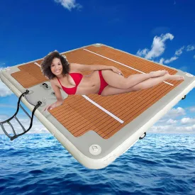 Inflatable Dock Floating Platform,Platform Wood Grain,EVA Thickened Brushed Air Cushion Yacht Marina,Floating Cushion Raft Island Air Bed (4 * 4m/13 * 13ft)