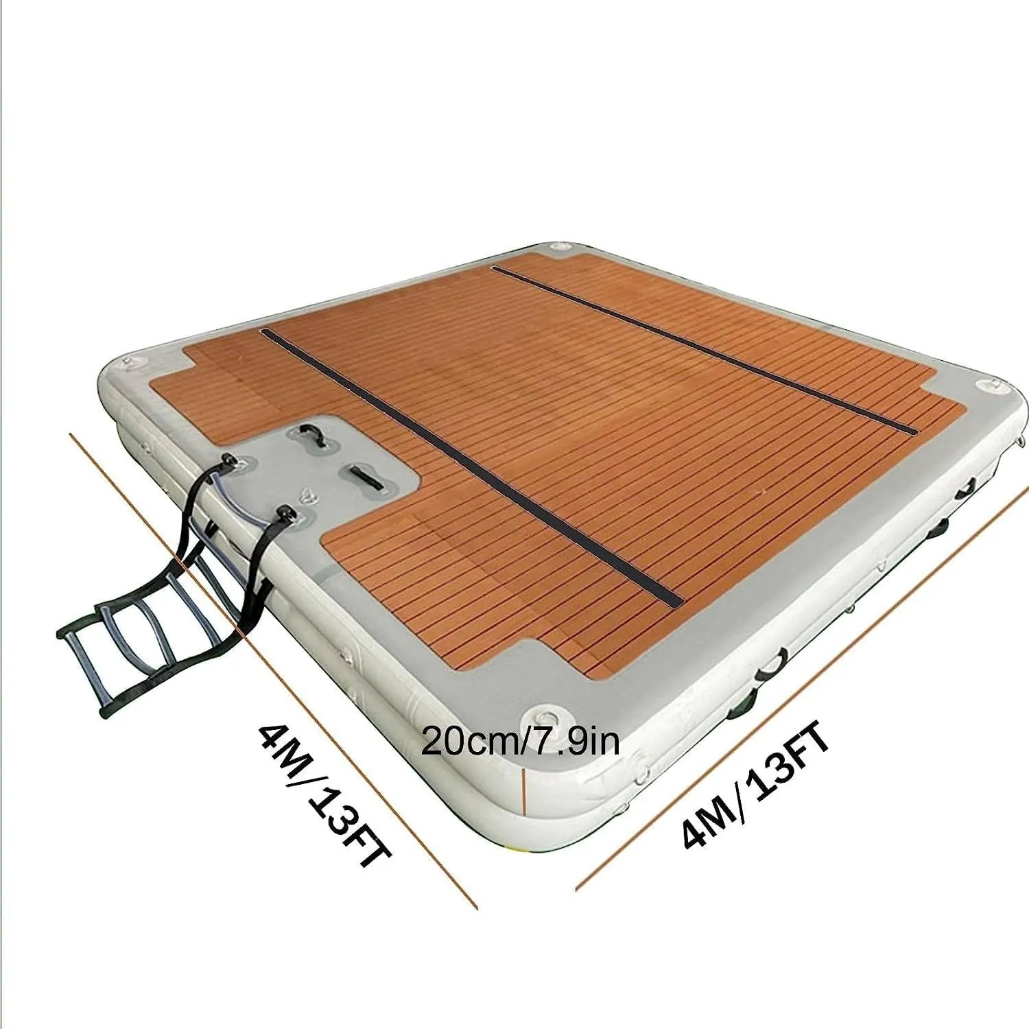 Inflatable Dock Floating Platform,Platform Wood Grain,EVA Thickened Brushed Air Cushion Yacht Marina,Floating Cushion Raft Island Air Bed (4 * 4m/13 * 13ft)