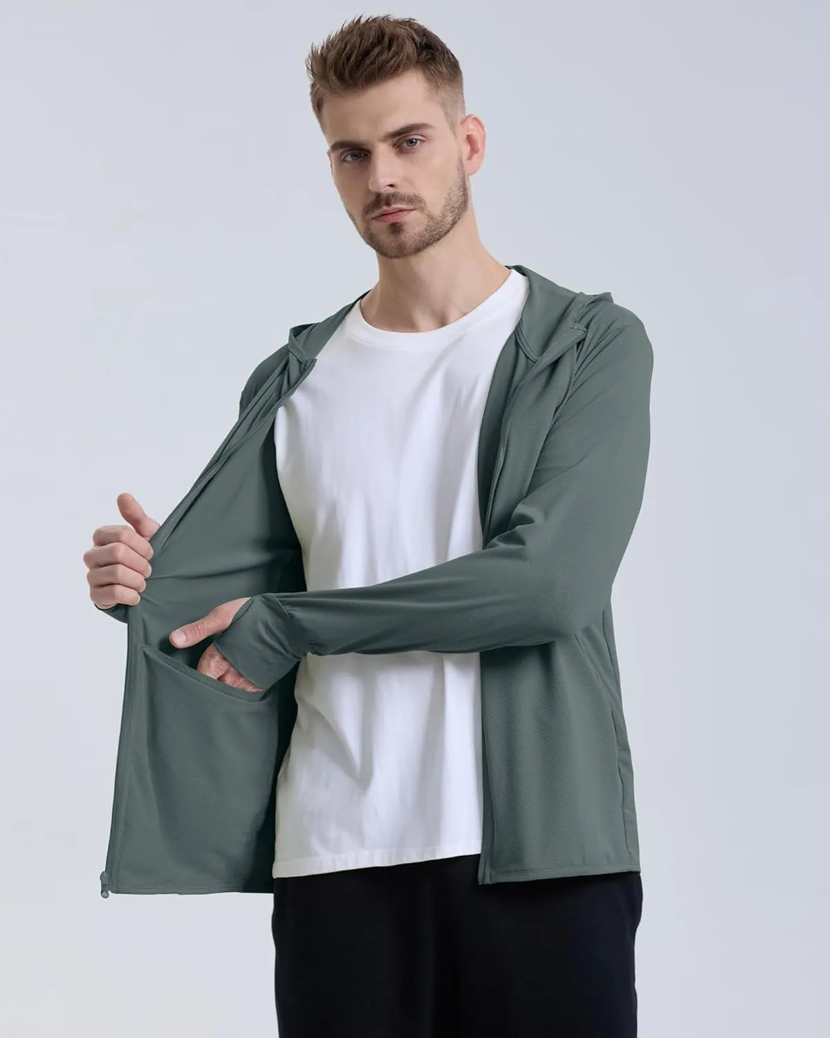 Locachy Men's UPF 50  Sun Protection Outdoor Lightweight Full Zip Hoodie Jacket Long Sleeve Fishing Hiking Performance Shirt
