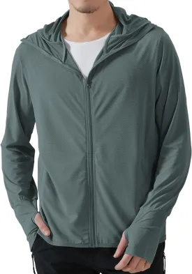 Locachy Men's UPF 50  Sun Protection Outdoor Lightweight Full Zip Hoodie Jacket Long Sleeve Fishing Hiking Performance Shirt