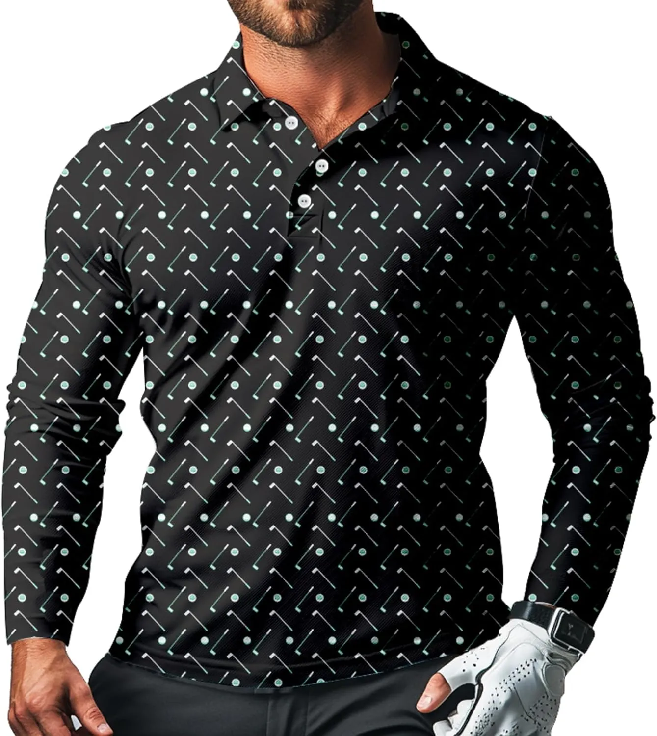 Men's Long Sleeve Golf Shirt Quick Dry 3 Button Work Fishing Outdoor Casual Collar Shirt