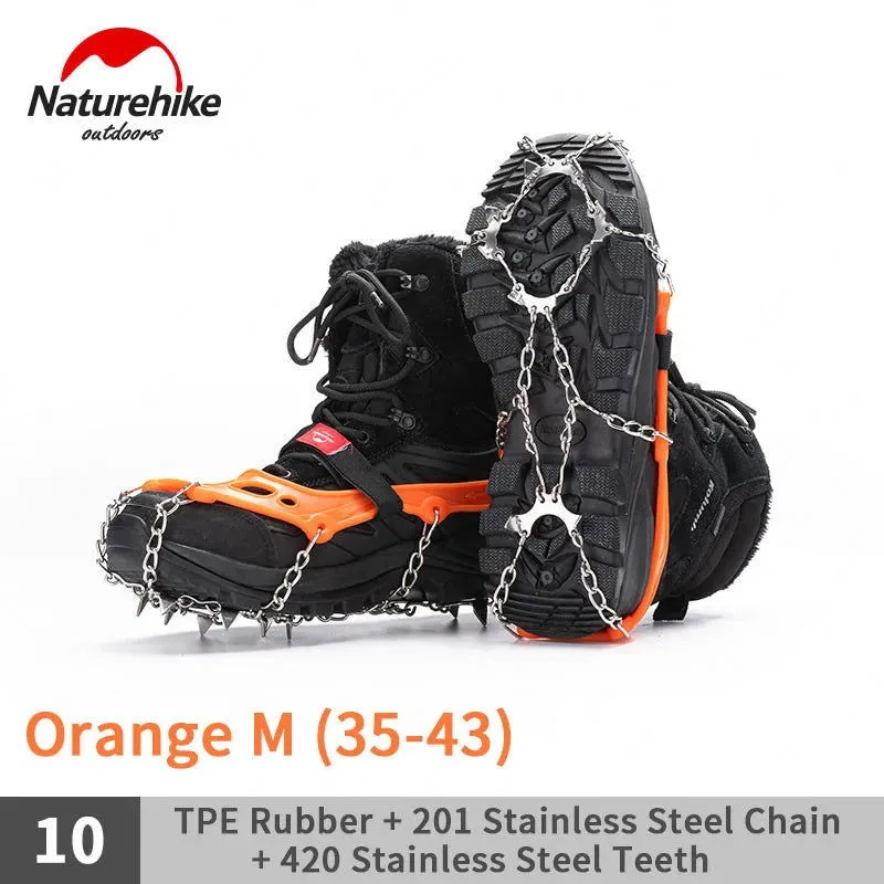 Naturehike Winter Crampons Outdoor Microspikes Ice Snow Walk Anti Slip Boots Bottom for 35-49 Shoes 10/25 Spikes Stainless Steel