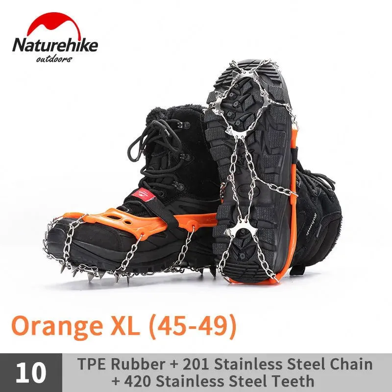 Naturehike Winter Crampons Outdoor Microspikes Ice Snow Walk Anti Slip Boots Bottom for 35-49 Shoes 10/25 Spikes Stainless Steel
