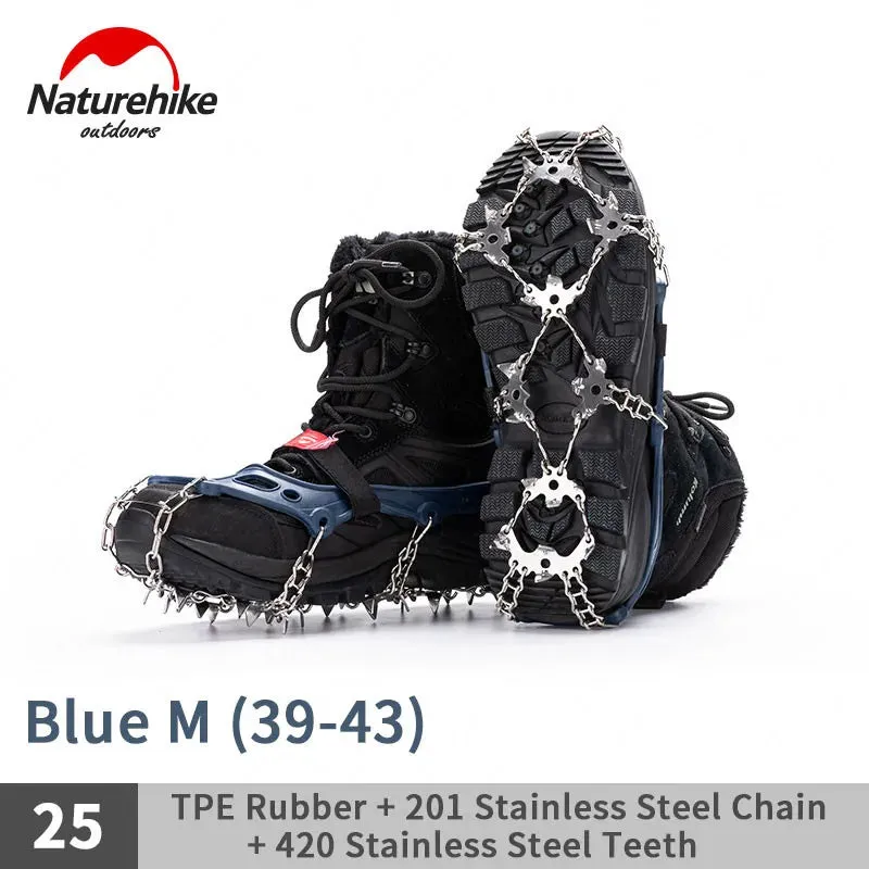 Naturehike Winter Crampons Outdoor Microspikes Ice Snow Walk Anti Slip Boots Bottom for 35-49 Shoes 10/25 Spikes Stainless Steel