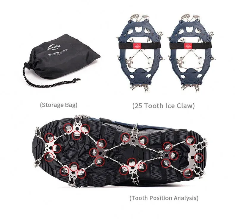Naturehike Winter Crampons Outdoor Microspikes Ice Snow Walk Anti Slip Boots Bottom for 35-49 Shoes 10/25 Spikes Stainless Steel