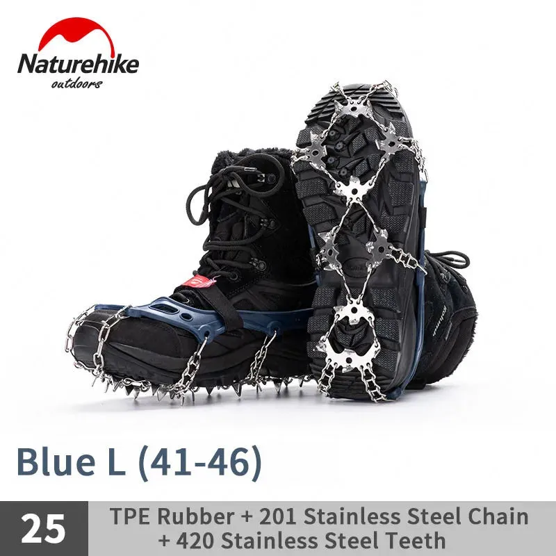 Naturehike Winter Crampons Outdoor Microspikes Ice Snow Walk Anti Slip Boots Bottom for 35-49 Shoes 10/25 Spikes Stainless Steel