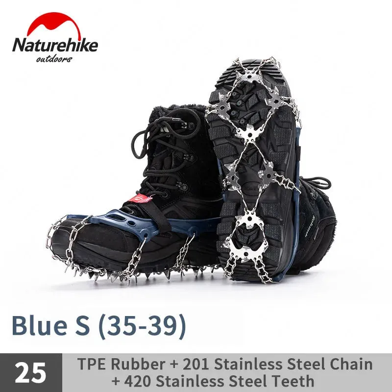 Naturehike Winter Crampons Outdoor Microspikes Ice Snow Walk Anti Slip Boots Bottom for 35-49 Shoes 10/25 Spikes Stainless Steel