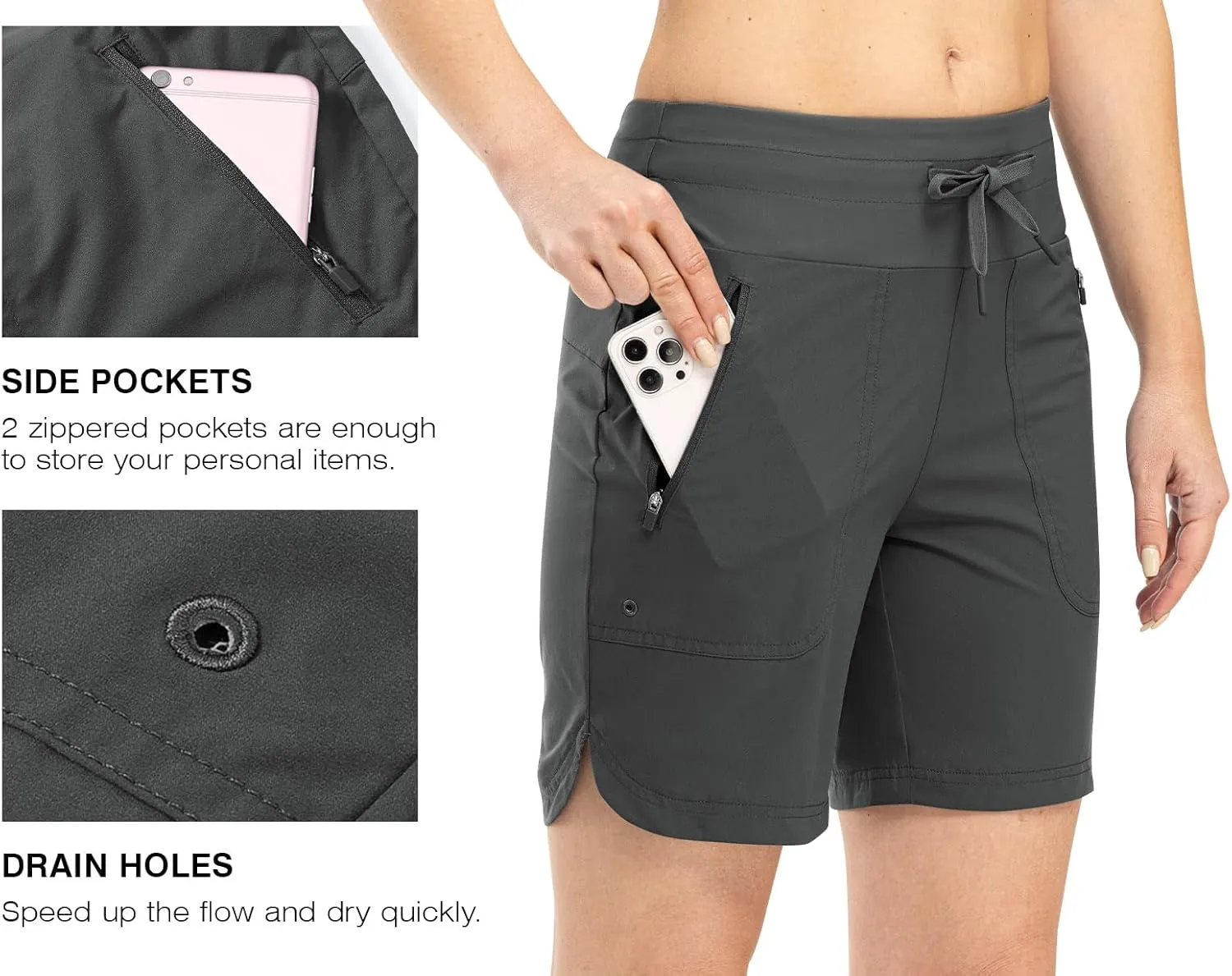 Rdruko Women's Swim Board Shorts with Liner 7" High Waisted UPF 50  Beach Trunks Shorts