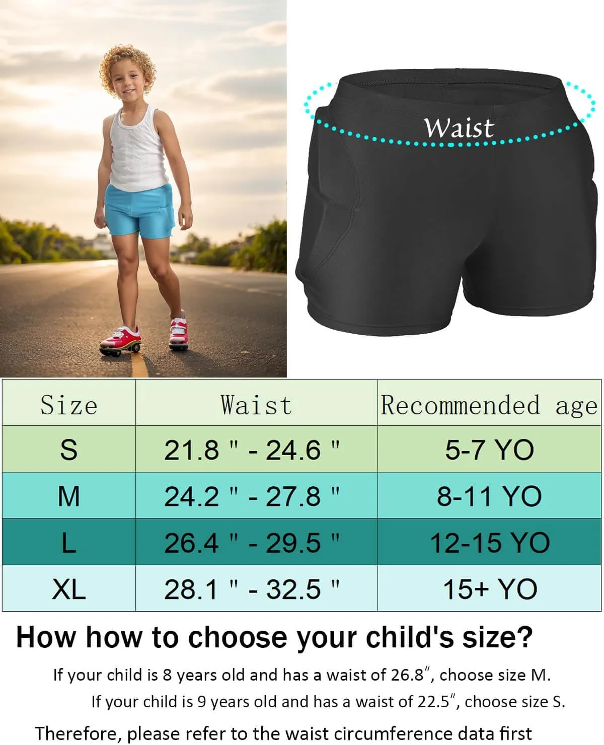 Reomoto Kids Hip Protection Pads Shorts Skiing Skating Snowboard Hip Protection Pads for Teenagers