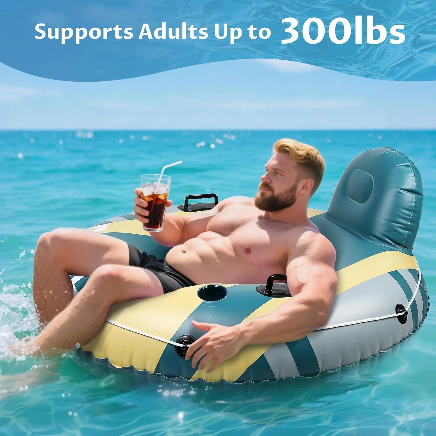 River Tubes for Floating Heavy Duty, Pool Float Adult, 45" Inflatable Float Tube for Beach Lake Rafting, River Floats with Mesh Bottom