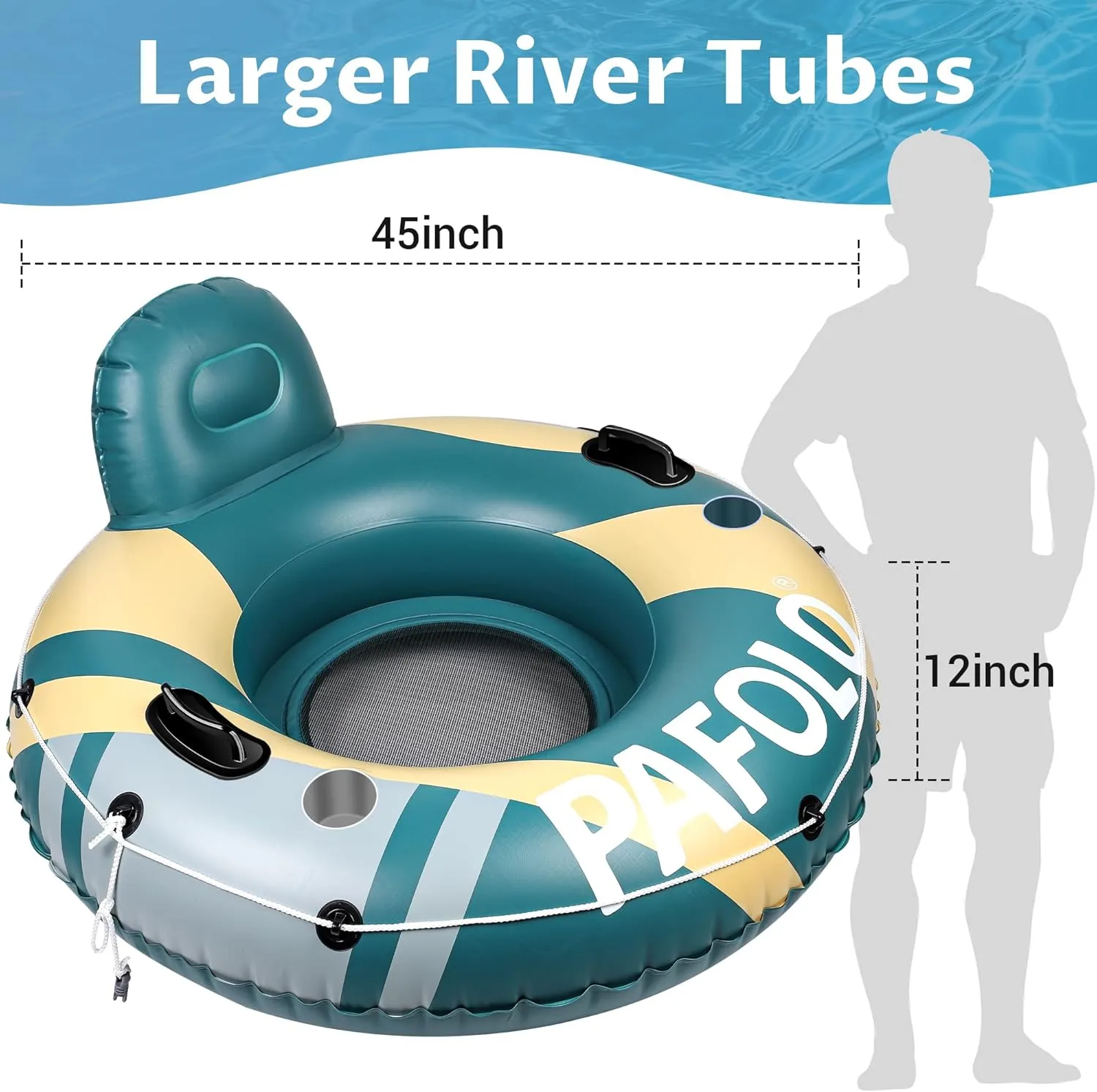 River Tubes for Floating Heavy Duty, Pool Float Adult, 45" Inflatable Float Tube for Beach Lake Rafting, River Floats with Mesh Bottom