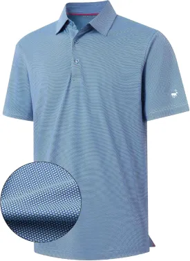 Rouen Mens Golf Shirts Short Sleeve Dry Fit Jacquard Performance Moisture Wicking Casual Pocket Collared Polo Shirts for Men