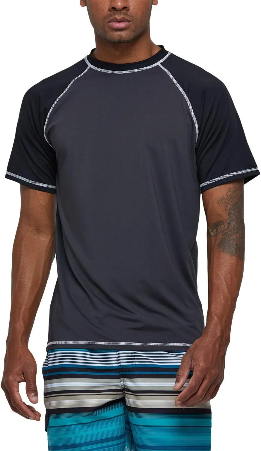 Satankud Men's UPF 50  Rashguard Swim Tee Short Sleeve Running Shirt Swimwear Swim Hiking Workout Shirts