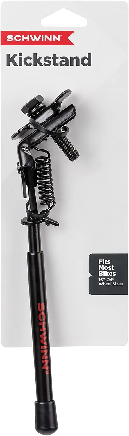 Schwinn Center or Rear Mounted Kickstand for Adult and Kids Bike, Lightweight, Convenient for Upright Storage, Bicycle Parts and Accessories, Perfect for Bikes Without Factory Mounting Plate