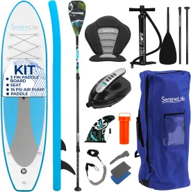 SereneLife Inflatable Stand Up Paddle Board Set - SUP with 32" Wide Stable Design, Includes Detachable Seat, 3-Shaft Paddle, Electric Paddle Board Pump, Non-Slip EVA Deck - 350 lbs Capacity