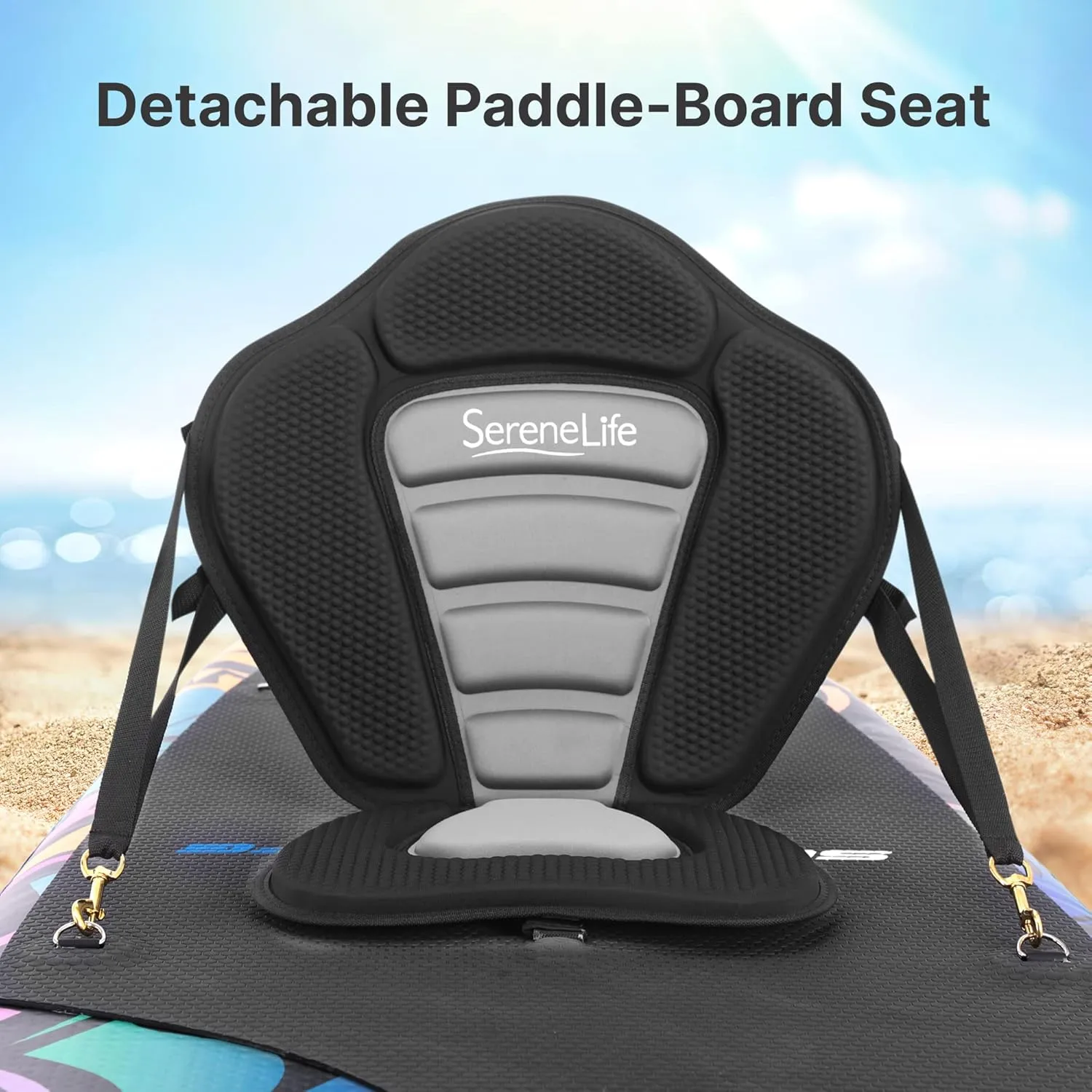 SereneLife Inflatable Stand Up Paddle Board Set - SUP with 32" Wide Stable Design, Includes Detachable Seat, 3-Shaft Paddle, Electric Paddle Board Pump, Non-Slip EVA Deck - 350 lbs Capacity