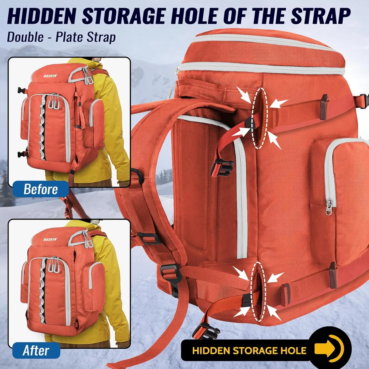 Ski Boot Bag, 65L Ski Boot Bag Backpack 1680D Nylon Waterproof Ski Bag for, Skis Snowboard & Accessories