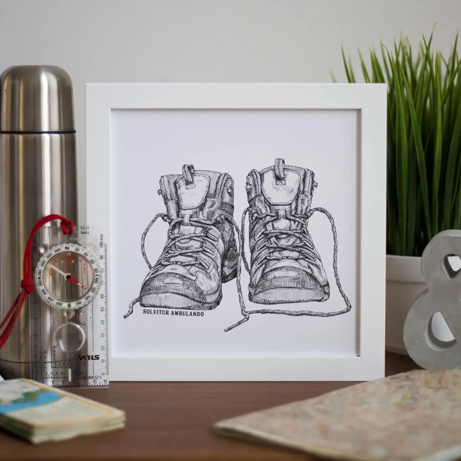 Solvitur Ambulando Modern Walking Boots Art Print