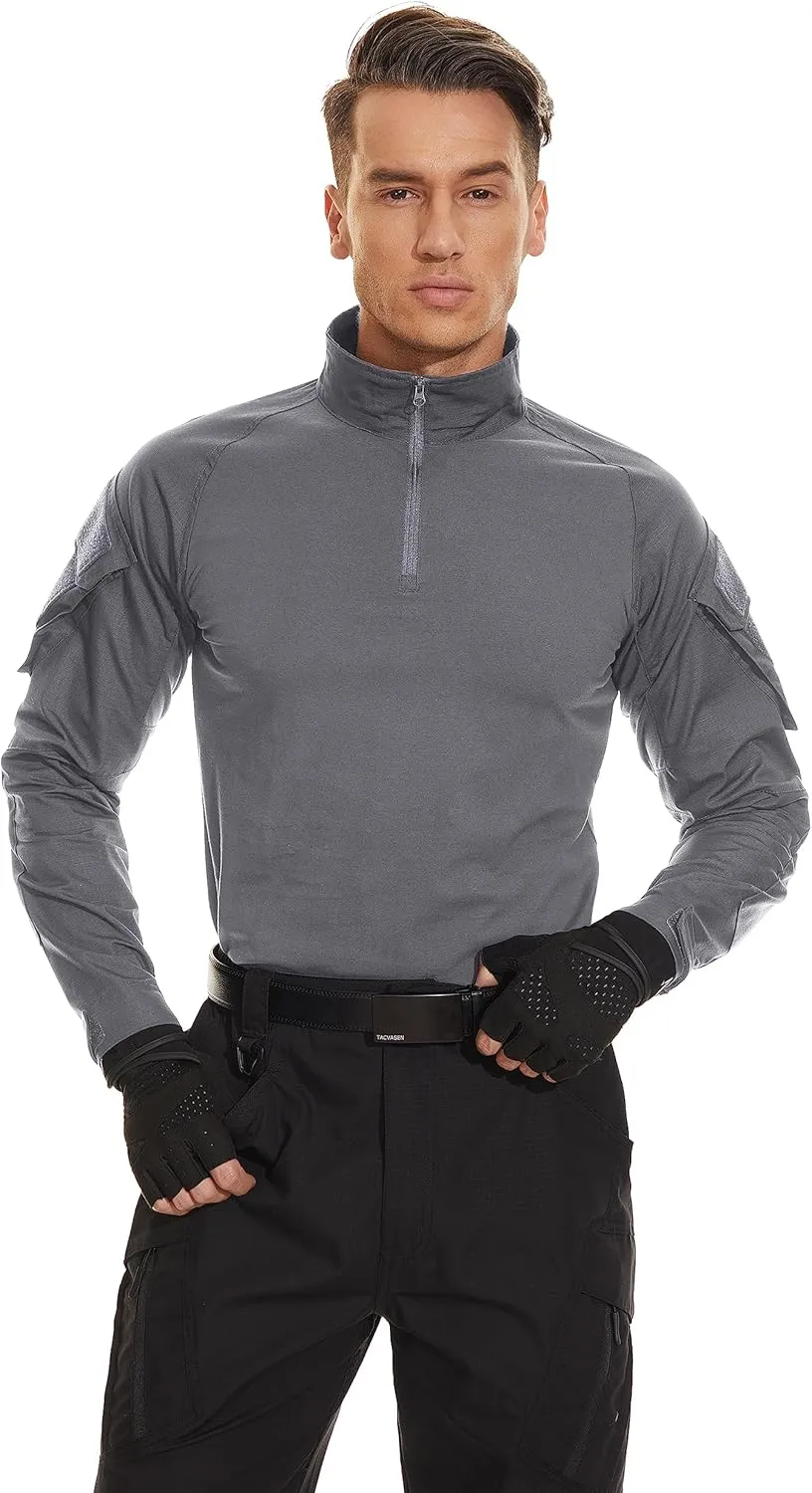 TACVASEN Men's Tactical Shirt Long Sleeve Combat Shirt 1/4 Zip with Pockets Military Army Paintball Airsoft Breathable