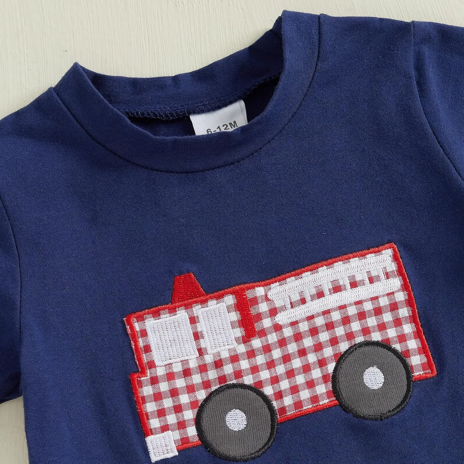 Toddler Baby Boy Summer Outfits Short Sleeve Fire Truck Embroidery T-Shirt   Short Pants 2Pcs Set Casual Clothes