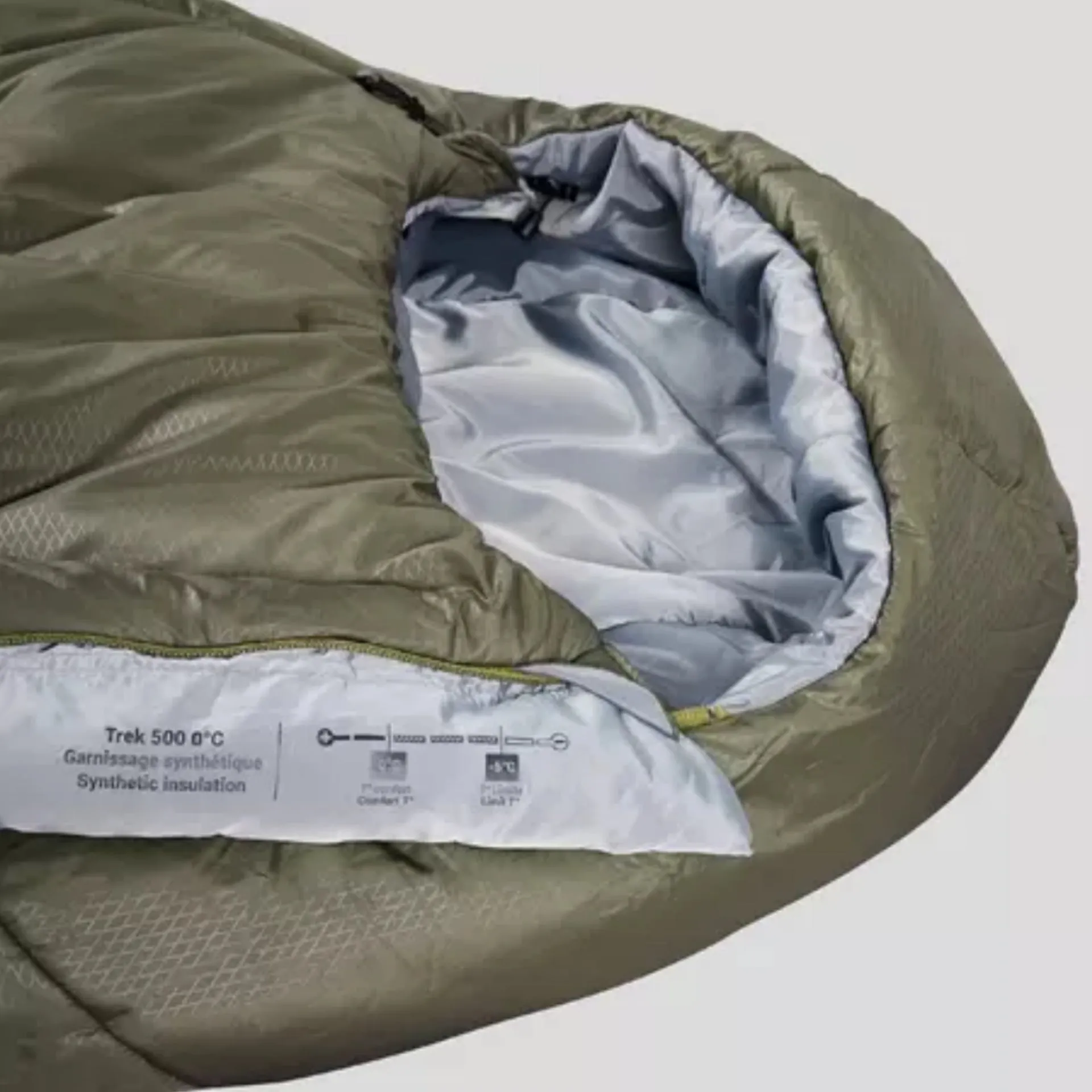 TREKKING MUMMY SLEEPING BAG - TREK 500 0°C WADDING TWINNABLE - KHAKI